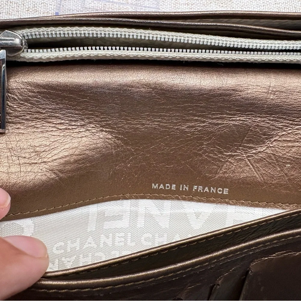 CHANEL Quilted CC Continental Wallet in Metallic Bronze-Taupe
